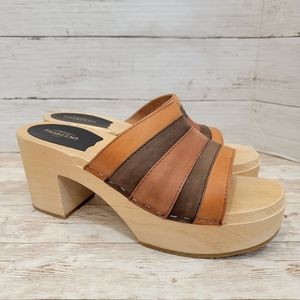 Swedish Hasbeens Tan and Brown Leather Mules